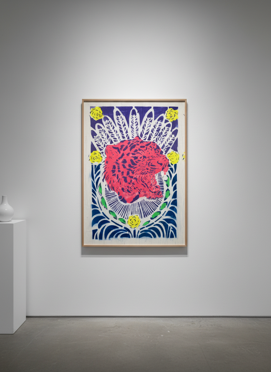 Tiger Print On 300GSM Cartridge Paper in gallery setting